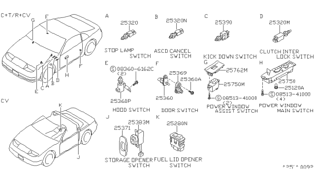 1992 Nissan 300ZX  Switch Assy-Power Window, Assist Diagram for 2541130P00