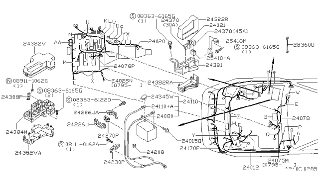 1995 Nissan 300ZX  Harness Assembly-EGI Sub Diagram for 2407830P00