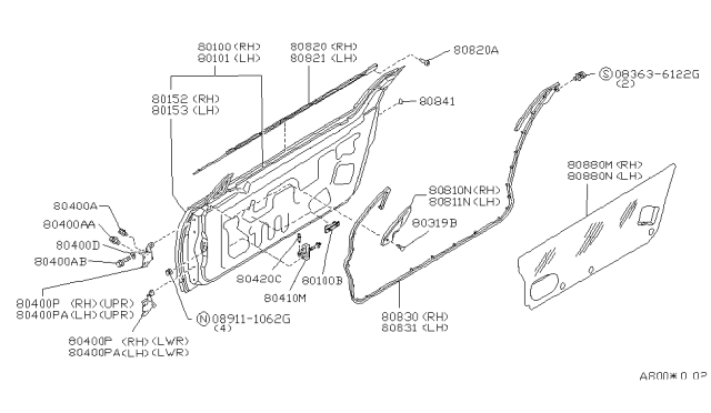 1992 Nissan 300ZX  Moulding Assy-Front Door Outside, RH Diagram for 8082030P00