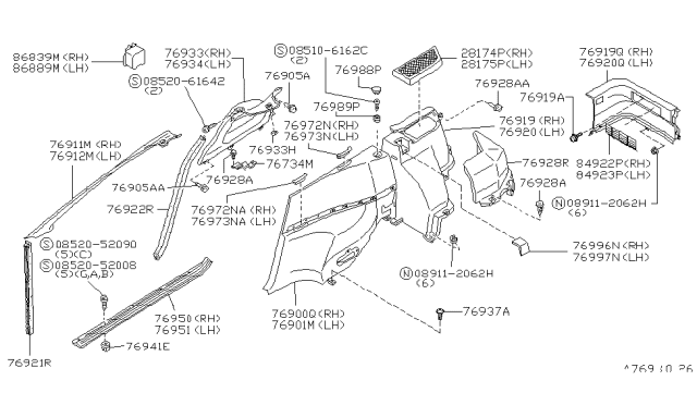 1995 Nissan 300ZX Garnish-Windshield Pillar, LH Diagram for 7691230P00