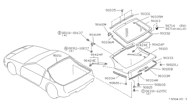 1993 Nissan 300ZX  Bumper Rubber Diagram for 9087830P02