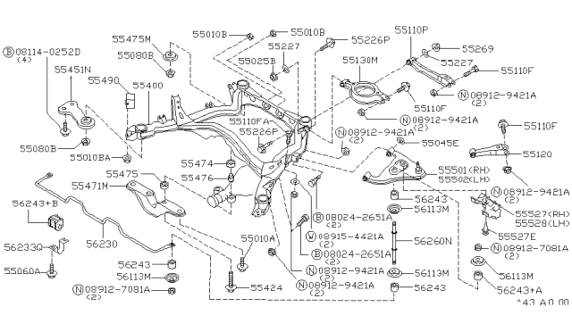 1995 Nissan 300ZX  Arm Assy-Rear Suspension, LH Diagram for 5550260U05
