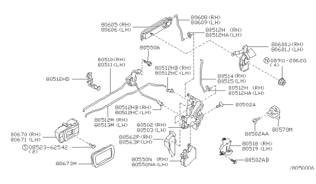 2001 Nissan Xterra  Rear Door Inside Handle Assembly, Passenger Side Diagram for 806707Z001