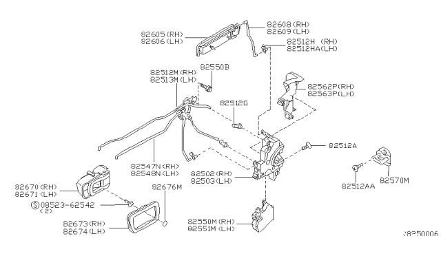 2000 Nissan Xterra Striker Assy-Front Door Lock Diagram for 805707Z000