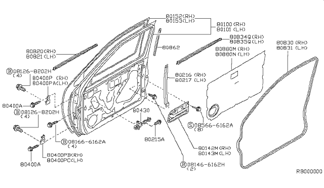 2002 Nissan Xterra  Screen-Sealing, Front LH Diagram for 808612Z700