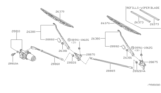 2001 Nissan Xterra  Wiper Blade Refill Diagram for 288958B410