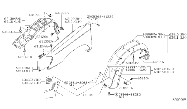2000 Nissan Xterra  Fender Front RH Diagram for F31127Z030