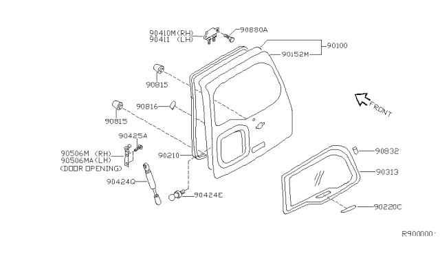2001 Nissan Xterra  Stay Assy-Back Door, RH Diagram for 904507Z007