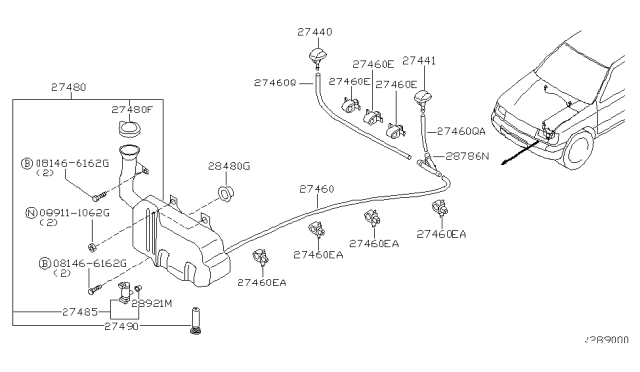 2001 Nissan Xterra  Tank Assy-Windshield Washer Diagram for 289107B400