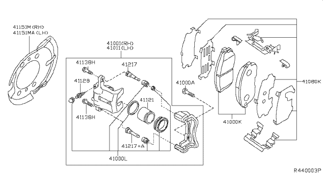 2015 Nissan Sentra  CALIPER Assembly-Front RH, W/O Pad & SHIM Diagram for 410013SG0B