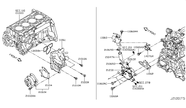 2018 Nissan Sentra Thermostat Housing Diagram for 110613RC0A