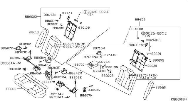 2015 Nissan Sentra  Lock Assy-Rear Seat Diagram for 886913SA0A