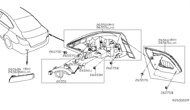 2015 Nissan Sentra Harness-Sub, Rear Combination Lamp Diagram for 265513YU0A
