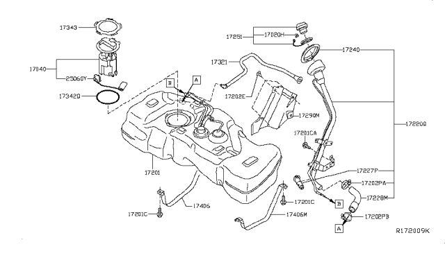 2018 Nissan Sentra Filler Cap Assembly Diagram for 172519EG1C