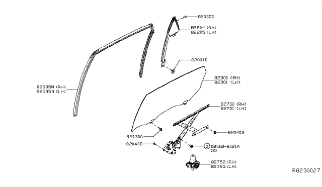 2018 Nissan Sentra Motor Assembly - Regulator, RH Diagram for 827303TA1A