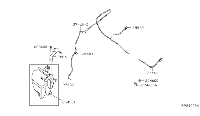 2014 Nissan Sentra  Washer Nozzle Assembly, Driver Side Diagram for 289313SG0A