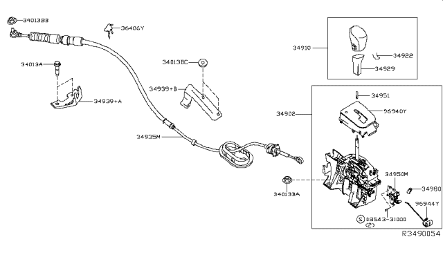 2017 Nissan Sentra Knob Assy-Control Lever, Auto Diagram for 349103SC2A