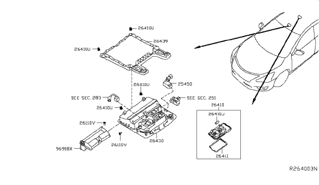 2013 Nissan Sentra  Bracket-Map Lamp Diagram for 264393SG0A