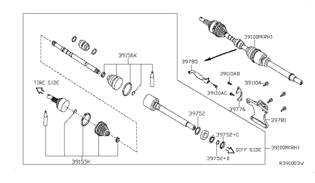 2016 Nissan Sentra  Shaft Assy-Front Drive, RH Diagram for 391003RC0A