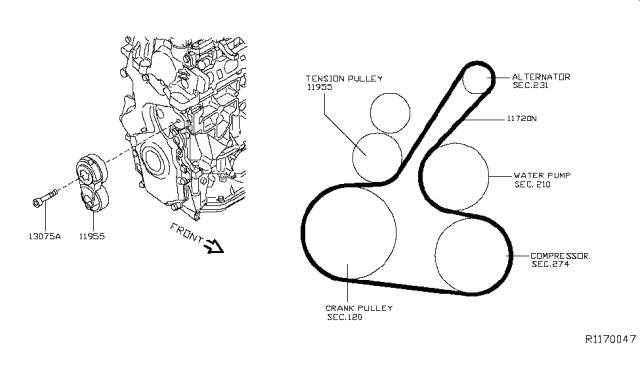 2018 Nissan Sentra Alternator Belt Diagram for 117203SG0A