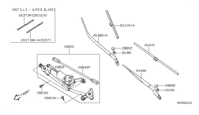 2014 Nissan Sentra  Windshield Wiper Arm Assembly Diagram for 288813SG0A