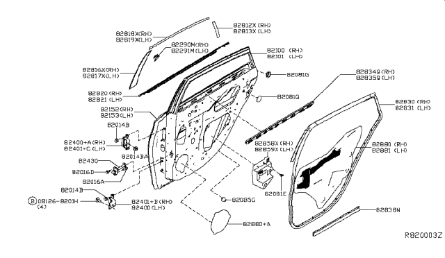 2015 Nissan Sentra Seal Rear Door Diagram for 808609AM0A