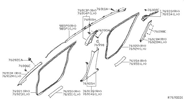 2014 Nissan Sentra  Garnish Assy-Front Pillar, RH Diagram for 769113SG0A