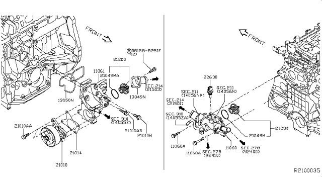 2019 Nissan Sentra Pump Assembly Water Diagram for 210103RC2A