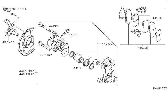 2016 Nissan Sentra  Caliper Assy-Rear LH, W/O Pad & Shim Diagram for 440113RJ0D