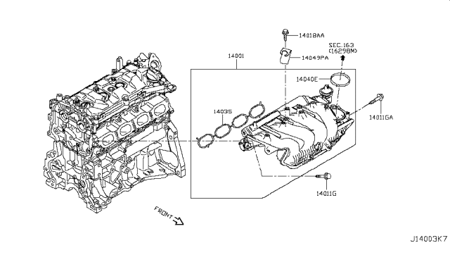 2016 Nissan Sentra Bracket-Ornament Diagram for 140493YM0C
