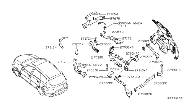 2017 Nissan Pathfinder  Duct-Heater Floor Rear LH Diagram for 279273JA0A