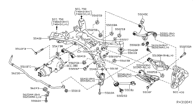 2013 Nissan Pathfinder  Member Complete - Rear Suspension Diagram for 554003JA0D