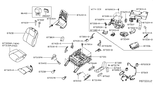 2014 Nissan Pathfinder  Pad Front Seat Cushion Diagram for 873613JA4A