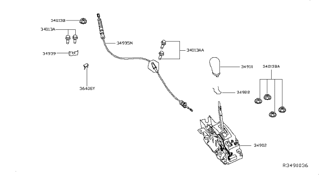 2014 Nissan Pathfinder  Transmission Control Device Assembly Diagram for 349013NW3A