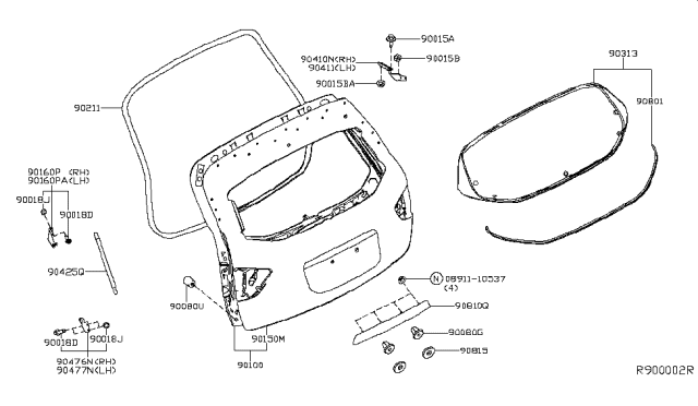 2015 Nissan Pathfinder  Bracket-Back Door, LH Diagram for 904773KA0A