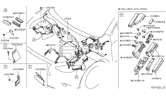 2019 Nissan Pathfinder  Harness-Sub, Engine Room Diagram for 243973JA2B