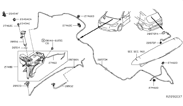 2014 Nissan Pathfinder  Tube Assembly - Back Window Washer Diagram for 289753KA0A