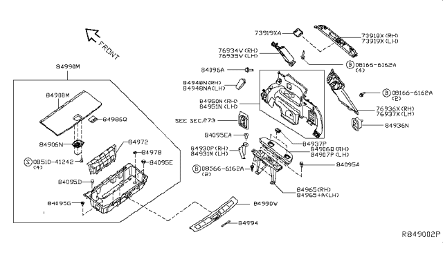 2014 Nissan Pathfinder GARNISH Assembly-Luggage Rear Pillar, RH Diagram for 769343KA0A