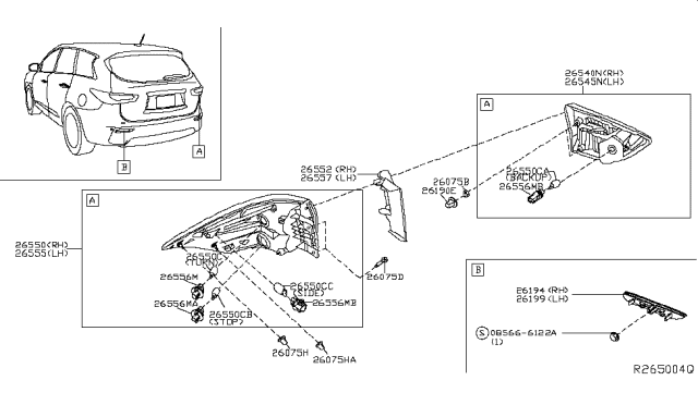 2018 Nissan Pathfinder Backup Lamp Assy-LH Diagram for 265459PF0A