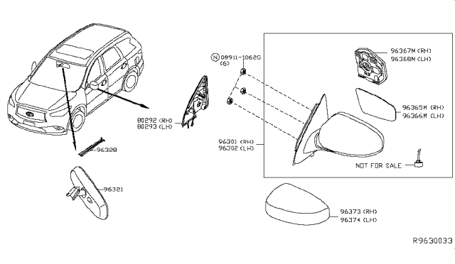 2014 Nissan Pathfinder  Glass-Mirror, RH Diagram for 963653KS0A