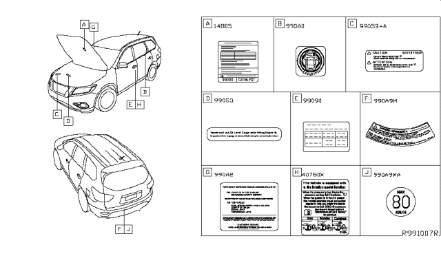 2017 Nissan Pathfinder  Label-Parts Content Diagram for 990A29PF0A