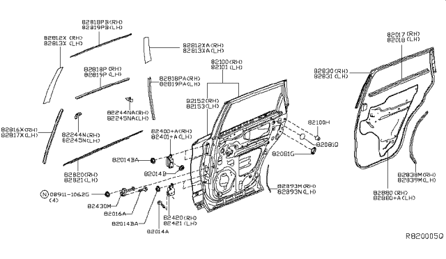 2017 Nissan Pathfinder Nut Diagram for 01225N003U