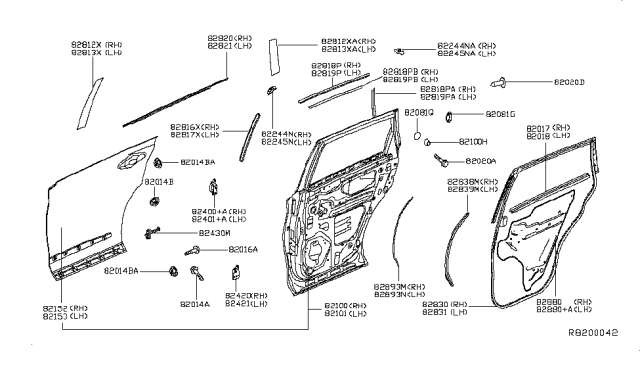 2014 Nissan Pathfinder  Moulding-Rear Door Outside, LH Diagram for 828213KA0A