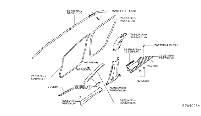 2015 Nissan Pathfinder  GARNISH Windshield Pillar Upper RH Diagram for 769133KS0A
