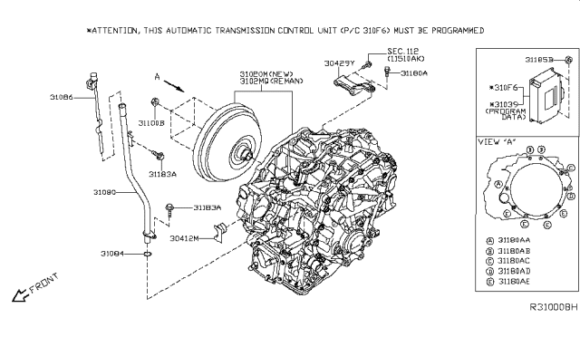 2018 Nissan Pathfinder  Pipe Assy-Oil Charging Diagram for 310803NT1A
