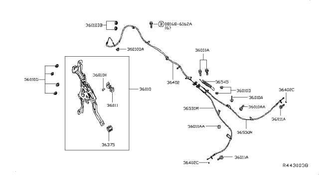 2015 Nissan Pathfinder  Cable Park Brake Diagram for 364023KA0A