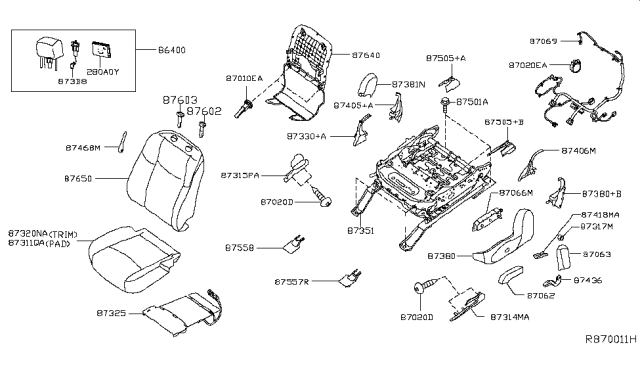 2017 Nissan Pathfinder  Knob RECLINING Device LH Diagram for 876483JA4A