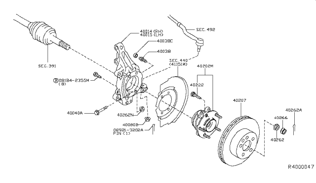 2016 Nissan Pathfinder  Bolt Hub Run Diagram for 402633TA0B