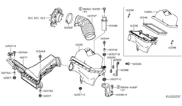 2015 Nissan Pathfinder  Air Cleaner Diagram for 165263JA0B