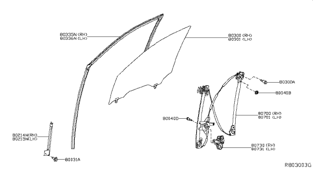 2015 Nissan Pathfinder Motor Assembly - Regulator, RH Diagram for 807303KA0B